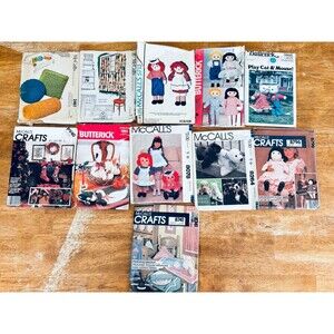 Lot of 11 Vintage Sewing‎ Patterns Most 1960s 1970s 1980s Craft Dolls Decor